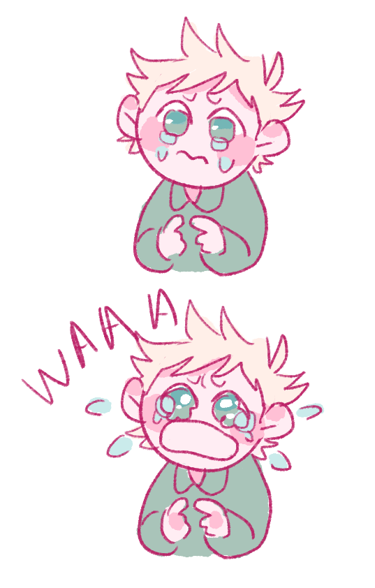 a picture of tweek with overly exaggerated big eyes. the first part of the comic is tweek's eyes welling up with tears, the next part has his wailing over dramatically with even bigger eyes and even bigger tears